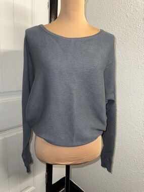 Love Tree Slate Blue Ribbed Boatneck Sweater